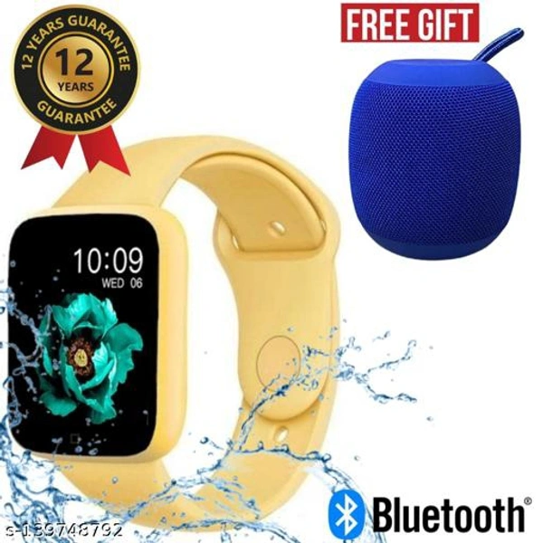 Lapras { TODAY HOT DEAL With 12 Years Warranty } Latest Pro Waterproof Smart Watch For Men/Women/Boys/Girls Features Like Daily Activity Tracker, Heart Rate Sensor, Sleep Monitor WIth Free Gift Bluetooth Wireless Speaker- { Navy Blue } - Yellow , Free Size 