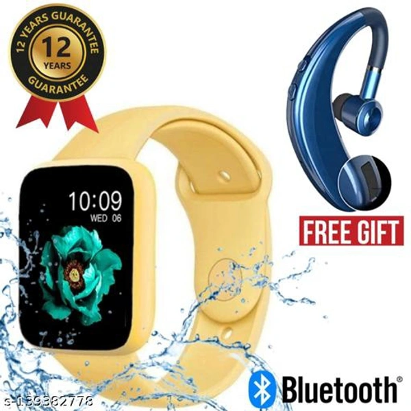 Lapras { TODAY HOT DEAL With 12 Years Warranty } Latest Pro Waterproof Smart Watch For Men/Women/Boys/Girls Features Like Daily Activity Tracker, Heart Rate Sensor, Sleep Monitor WIth Free Gift painless Calling Premium Bluetooth headset - { Navy Blue } - Yellow , Free Size
