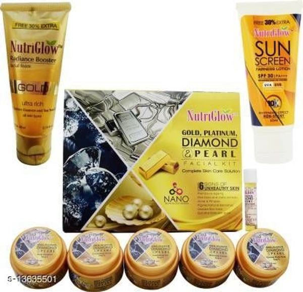 NutriGlow Gold Kesar Facial Kit (260gm)|Bleach Cream (43gm) and Gold Kesar Cleanser (65ml)  - Free Size, Yellow 