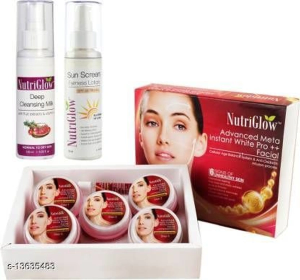 NutriGlow Gold, Platinum, Diamond & Pearl Facial Kit (260gm)|Gold Radiance Booster (65ml) and Sun Screen Fairness Lotion SPF 30 (65ml) Name: NutriGlow Gold, Platinum, Diamond & Pearl Facial Kit (260gm)|Gold Radiance Booster (65ml) and Sun Screen Fairness Lotion SPF 30 (65ml) Product  - Free Size, Red