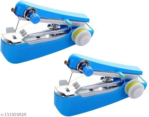 SAFFRONBUBBLE Mini Manual Stapler Style Hand Sewing Machine | Craft, Clothes Stitch Handheld Cordless Machine | Stapler Style Compact Stitching Machine - Manual Sewing Machine Combo pack of 2 (Blue) - Free Size