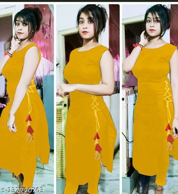 Women's desinger party wear reyon kurti - Yellow, L 