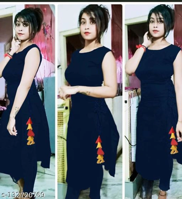 Women's desinger party wear reyon kurti - Blue, L 