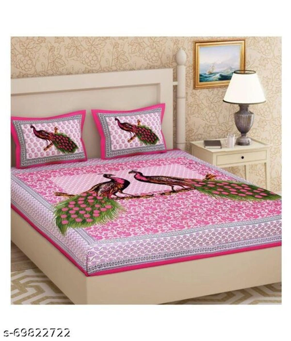 Double bed printed with peacock special cotton bedsheet - Pink, Free Size