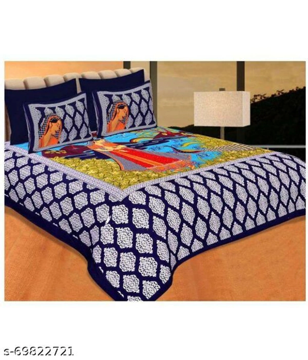 Double bed printed with peacock special cotton bedsheet - black , Free Size