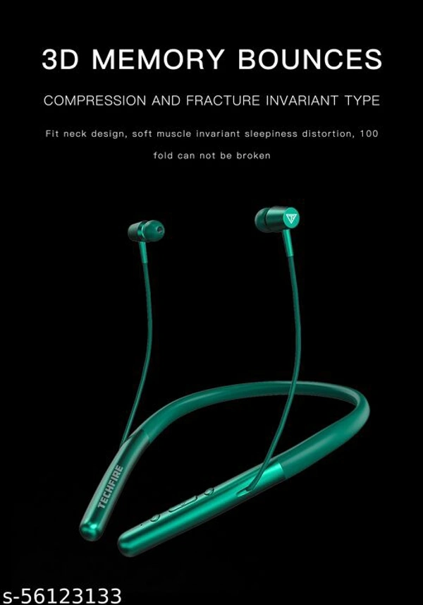 Techfire h-700 Pro 5.0 40 Hours HI BASS SOUND   non-stop battery backup Latest unique Premium Design light Weight High Quality Wireless Neckband with mic Bluetooth Headphones & Earphones - Green, Free Size