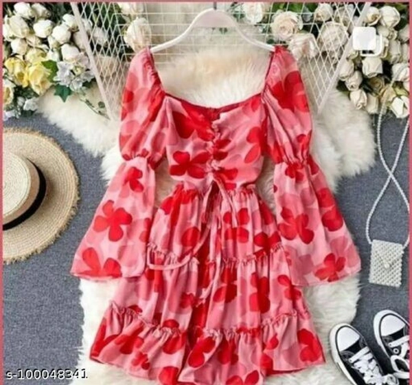 PINK FLOWER PEEKO DRESS - Red, XL 