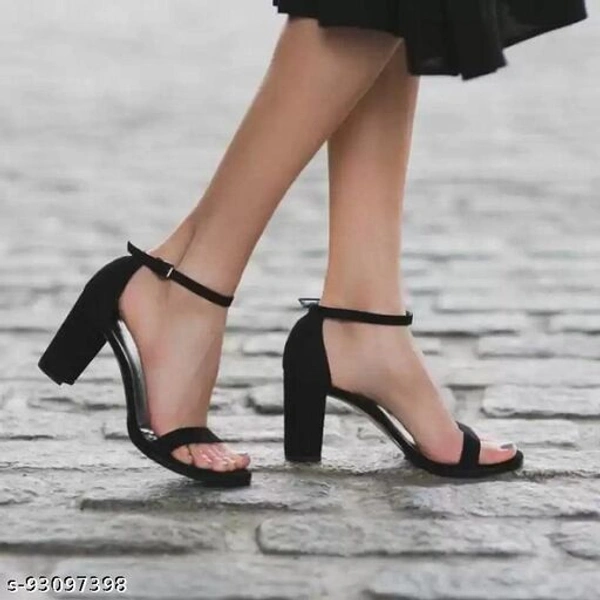 Black Solid Medium Heel For Women - Black, IND-6 