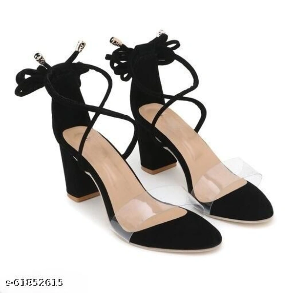 Qismat High Lace Fashionable Sandals for Womens in Black Colour  - Black , IND-8