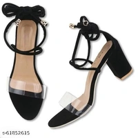 Qismat High Lace Fashionable Sandals for Womens in Black Colour  - Black , IND-8