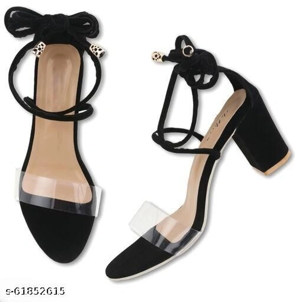 Qismat High Lace Fashionable Sandals for Womens in Black Colour  - Black , IND-8