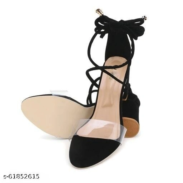 Qismat High Lace Fashionable Sandals for Womens in Black Colour  - Black, IND-4 