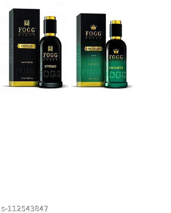 Fogg Scent Xtremo Perfume Body Spray For Men 100 ML & Fogg Scent I Am Queen Perfume Body Spray For Women 100 ML (Men & Women Perfume Combo Set (Pack of 2)) - Green, Free Size