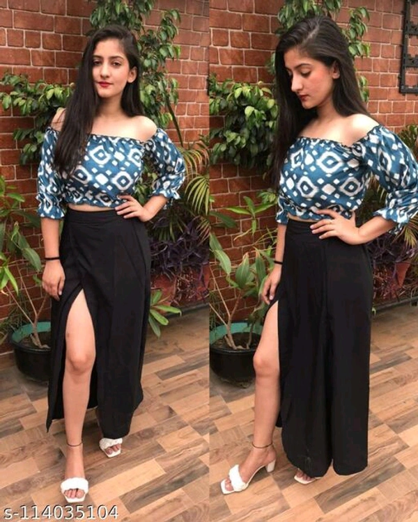 Trendy Elegant Women Top & Bottom Sets - Blue, M 