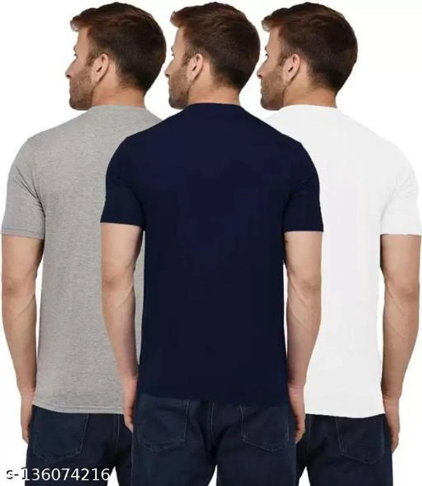 Pack of 3- Plain Mens Polycotton Tshirts-LGR-NB-WH1002 - Grey White Black , S