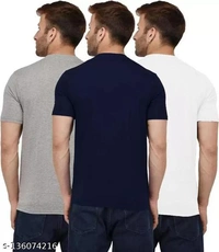 Pack of 3- Plain Mens Polycotton Tshirts-LGR-NB-WH1002 - Grey White Black, XXL 