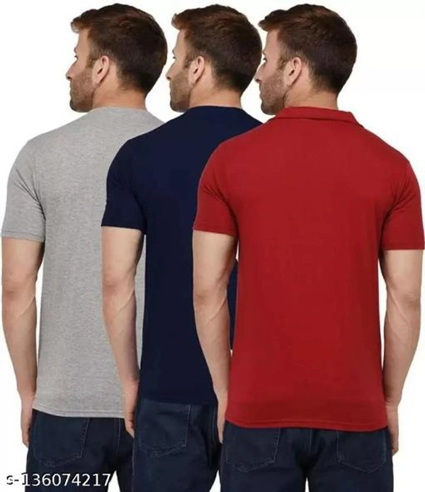 Pack of 3- Plain Mens Polycotton Tshirts-LGR-NB-WH1002 - Grey Red Blue , S