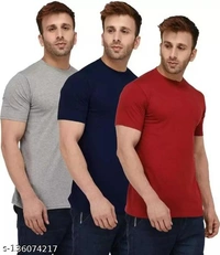 Pack of 3- Plain Mens Polycotton Tshirts-LGR-NB-WH1002 - Grey Red Blue, 6XL 