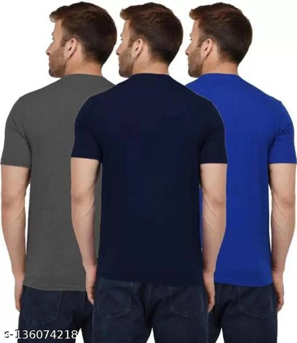 Pack of 3- Plain Mens Polycotton Tshirts-RD-GR-NB1002 - Grey Nevyblue Blue , S