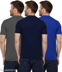 Pack of 3- Plain Mens Polycotton Tshirts-RD-GR-NB1002 - Grey Nevyblue Blue, 4XL 