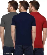 Pack of 3- Plain Mens Polycotton Tshirts-NB-DGR-RBL1002 - Blue Grey Red, 6XL 