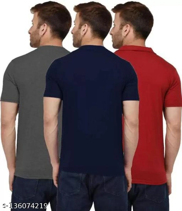Pack of 3- Plain Mens Polycotton Tshirts-NB-DGR-RBL1002 - Blue Grey Red, 6XL 