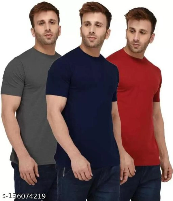 Pack of 3- Plain Mens Polycotton Tshirts-NB-DGR-RBL1002 - Blue Grey Red, 7XL 