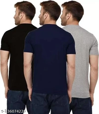 Pack of 3- Plain Mens Polycotton Tshirts-NB-DGR-RD1002 - Grey Blue Black, 5XL 