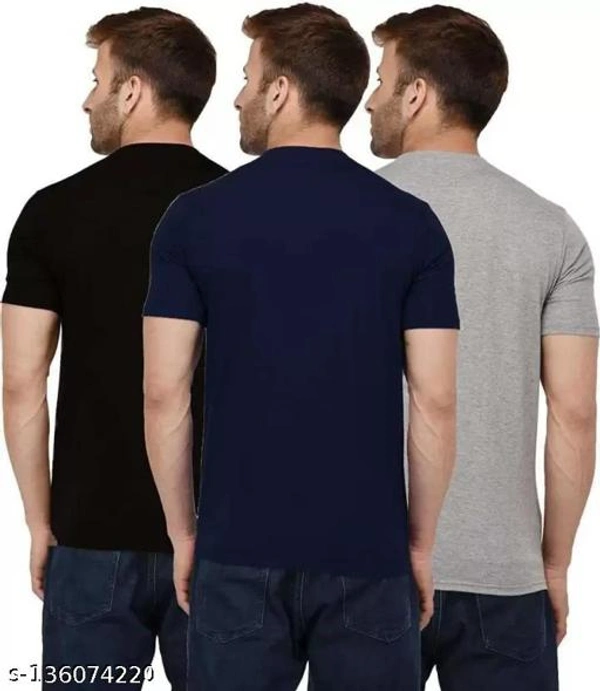 Pack of 3- Plain Mens Polycotton Tshirts-NB-DGR-RD1002 - Grey Blue Black, 5XL 