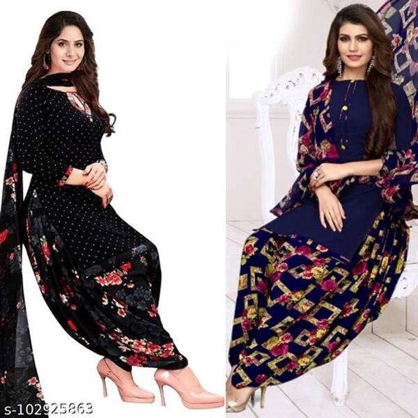 Trendy Party Wear Crepe Fabrics Dress Material Suit Salwar For Women & Girl For All Occasion (Pack of 2) - Black , Free Size