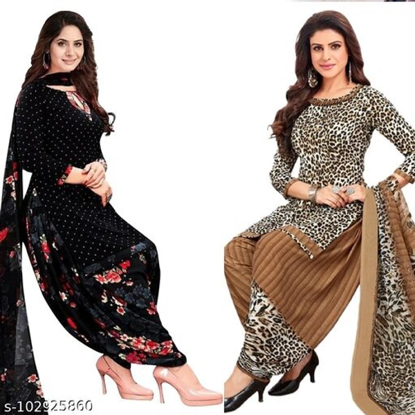 Trendy Party Wear Crepe Fabrics Dress Material Suit Salwar For Women & Girl For All Occasion (Pack of 2) - Brown Black , Free Size