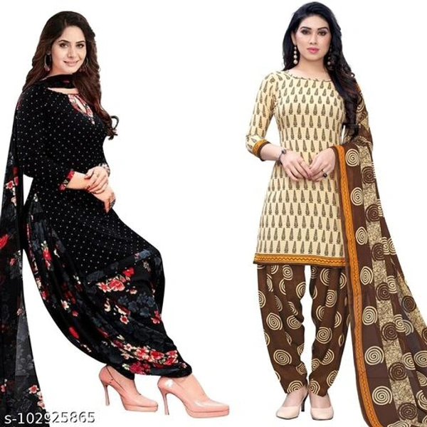 Trendy Party Wear Crepe Fabrics Dress Material Suit Salwar For Women & Girl For All Occasion (Pack of 2) - Black Brown , Free Size