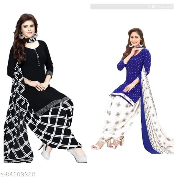 Trendy Printed Dress Material Combo (Pack of 2) - Black Blue , Un Stitched 
