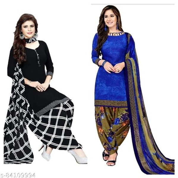 Trendy Printed Dress Material Combo (Pack of 2) - Black Blue , Un Stitched