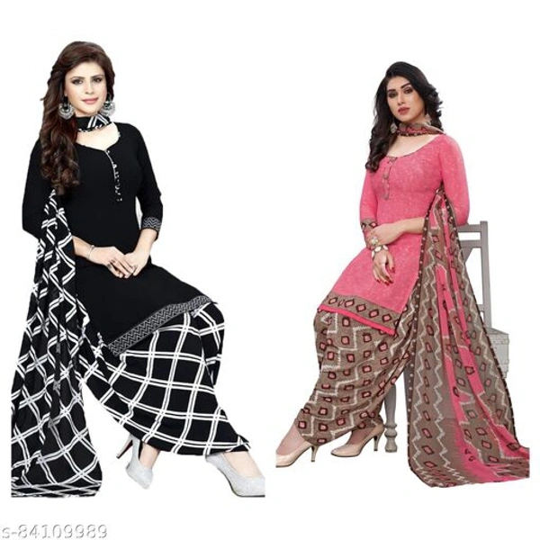 Trendy Printed Dress Material Combo (Pack of 2) - black Pink , Un Stitched