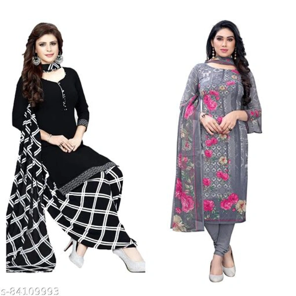 Trendy Printed Dress Material Combo (Pack of 2) - black Grey , Un Stitched