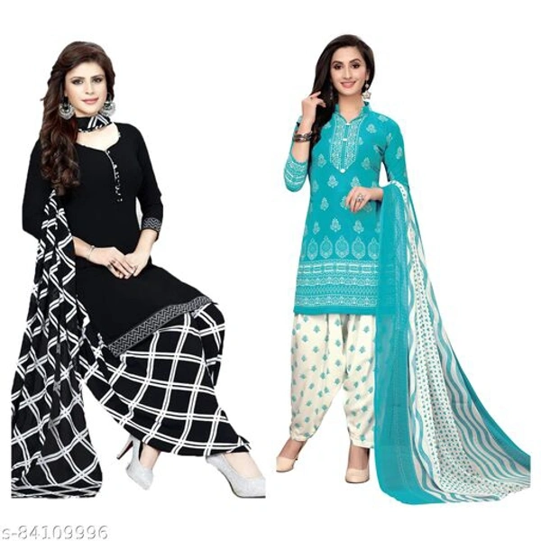 Trendy Printed Dress Material Combo (Pack of 2) - black Aqua , Un Stitched
