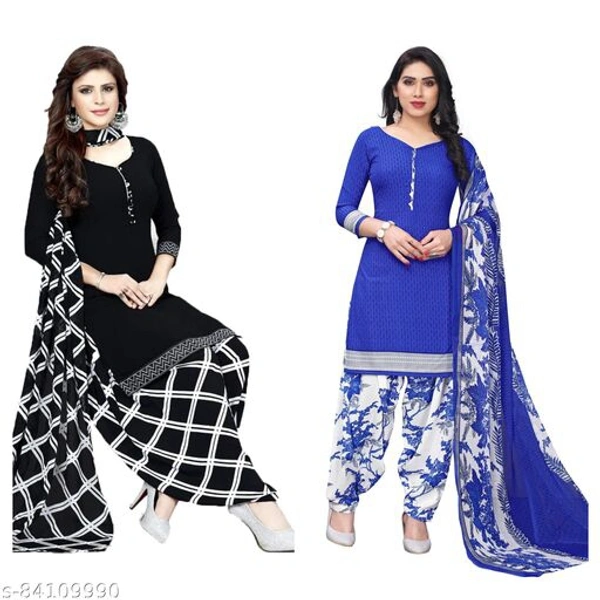 Trendy Printed Dress Material Combo (Pack of 2) - Black Blue , Un Stitched 