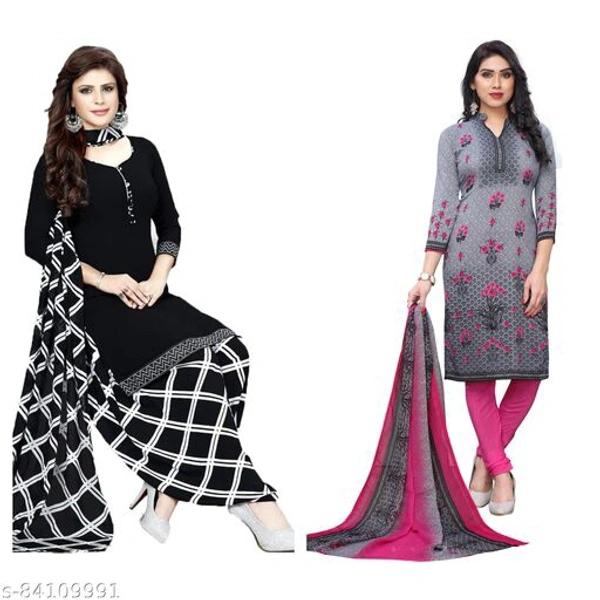 Trendy Printed Dress Material Combo (Pack of 2) - Black Grey , Un Stitched