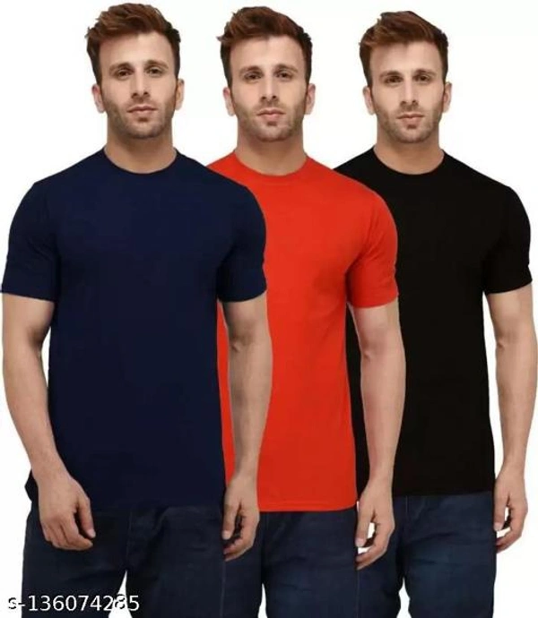 Pack of 3- Plain Mens Polycotton Tshirts-B-NB-RD1002 - Blue Red Black, L 
