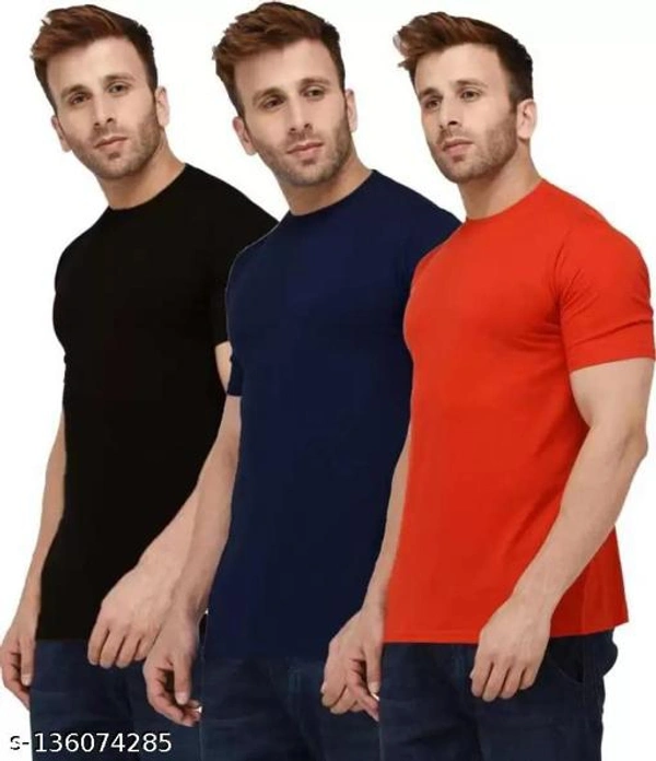 Pack of 3- Plain Mens Polycotton Tshirts-B-NB-RD1002 - Blue Red Black, XXL 