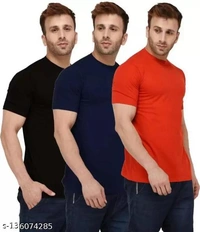 Pack of 3- Plain Mens Polycotton Tshirts-B-NB-RD1002 - Blue Red Black, 5XL 