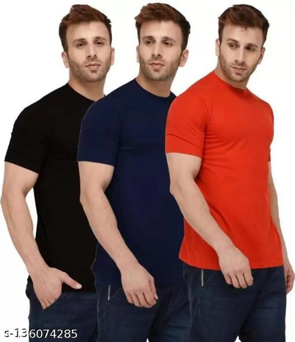 Pack of 3- Plain Mens Polycotton Tshirts-B-NB-RD1002 - Blue Red Black, 5XL 