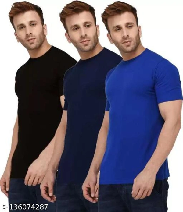 Pack of 3- Plain Mens Polycotton Tshirts-B-NB-RBL1002 - Black Nevyblue Blue, 5XL 