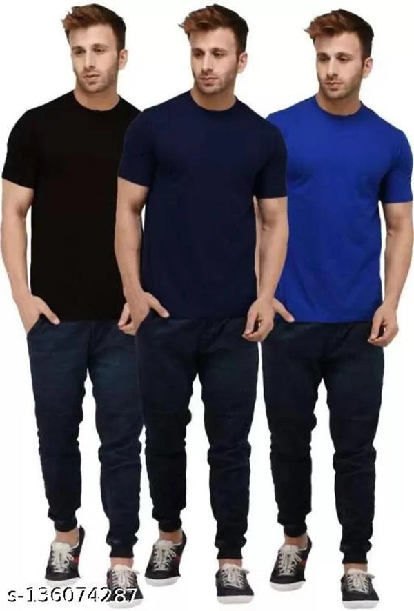 Pack of 3- Plain Mens Polycotton Tshirts-B-NB-RBL1002 - Black Nevyblue Blue, 6XL 