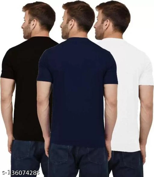 Pack of 3- Plain Mens Polycotton Tshirts-B-NB-LGR1002 - Blue White Black, XXL 