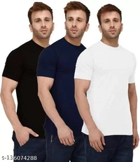 Pack of 3- Plain Mens Polycotton Tshirts-B-NB-LGR1002 - Blue White Black, XXL 