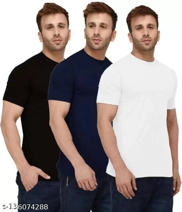 Pack of 3- Plain Mens Polycotton Tshirts-B-NB-LGR1002 - Blue White Black, XXL 