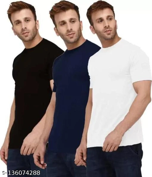 Pack of 3- Plain Mens Polycotton Tshirts-B-NB-LGR1002 - Blue White Black, 4XL 