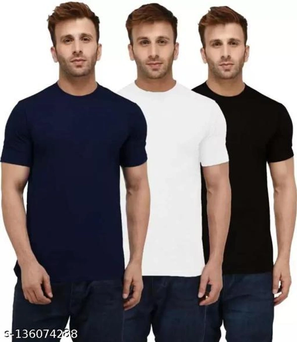 Pack of 3- Plain Mens Polycotton Tshirts-B-NB-LGR1002 - Blue White Black, 5XL 